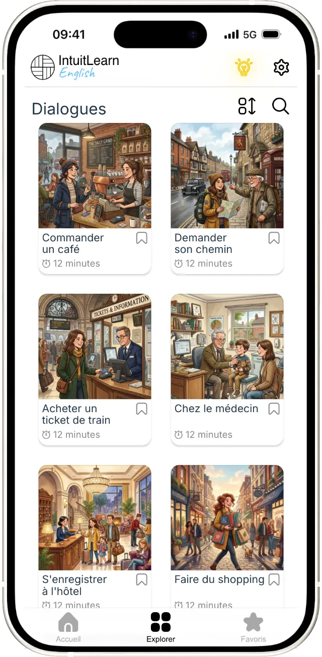 Menu des modules thématiques d'anglais général et business